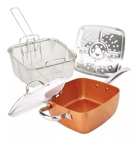 Olla De Acero Inoxidable Paila De Cobre Antiadherente 4 Pzas