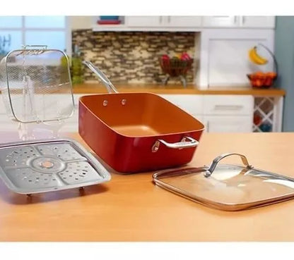 Olla De Acero Inoxidable Paila De Cobre Antiadherente 4 Pzas